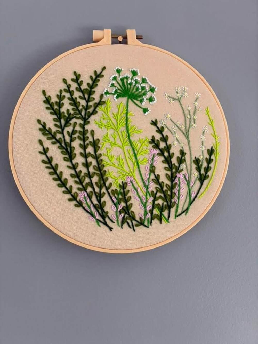 Hand Embroidered Wildflower Hoop | Botanical Wall Décor | Green Floral Fibre Art